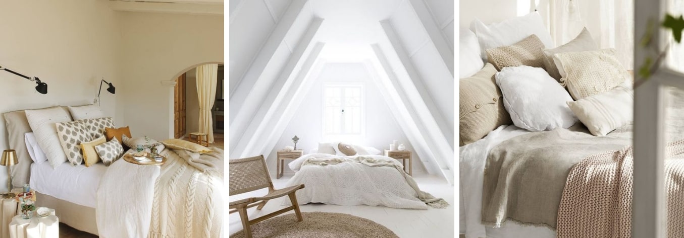 Dormitorios en beige y blanco