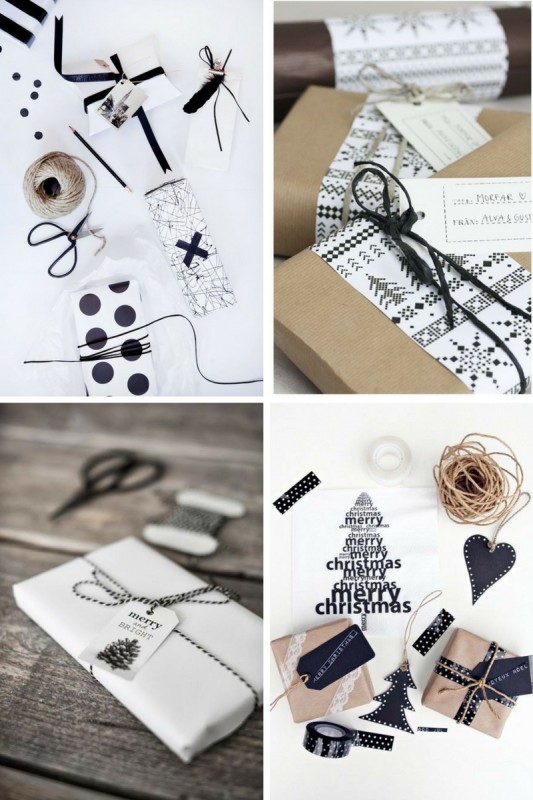 Ideas_para_envolver_regalos_en_Navidad_inspiraciones_decoración_manualidades_blanco_negro