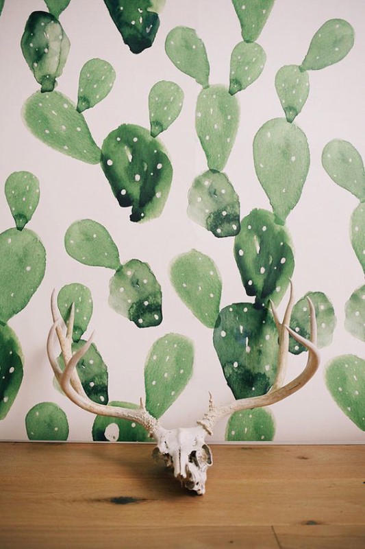 Decorar con cactus papel pintado para una pared
